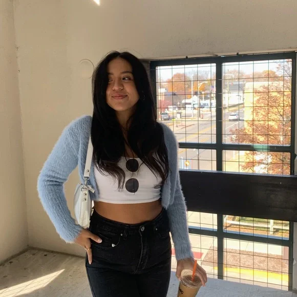 Zara Fuzzy Crop Blue Cardigan